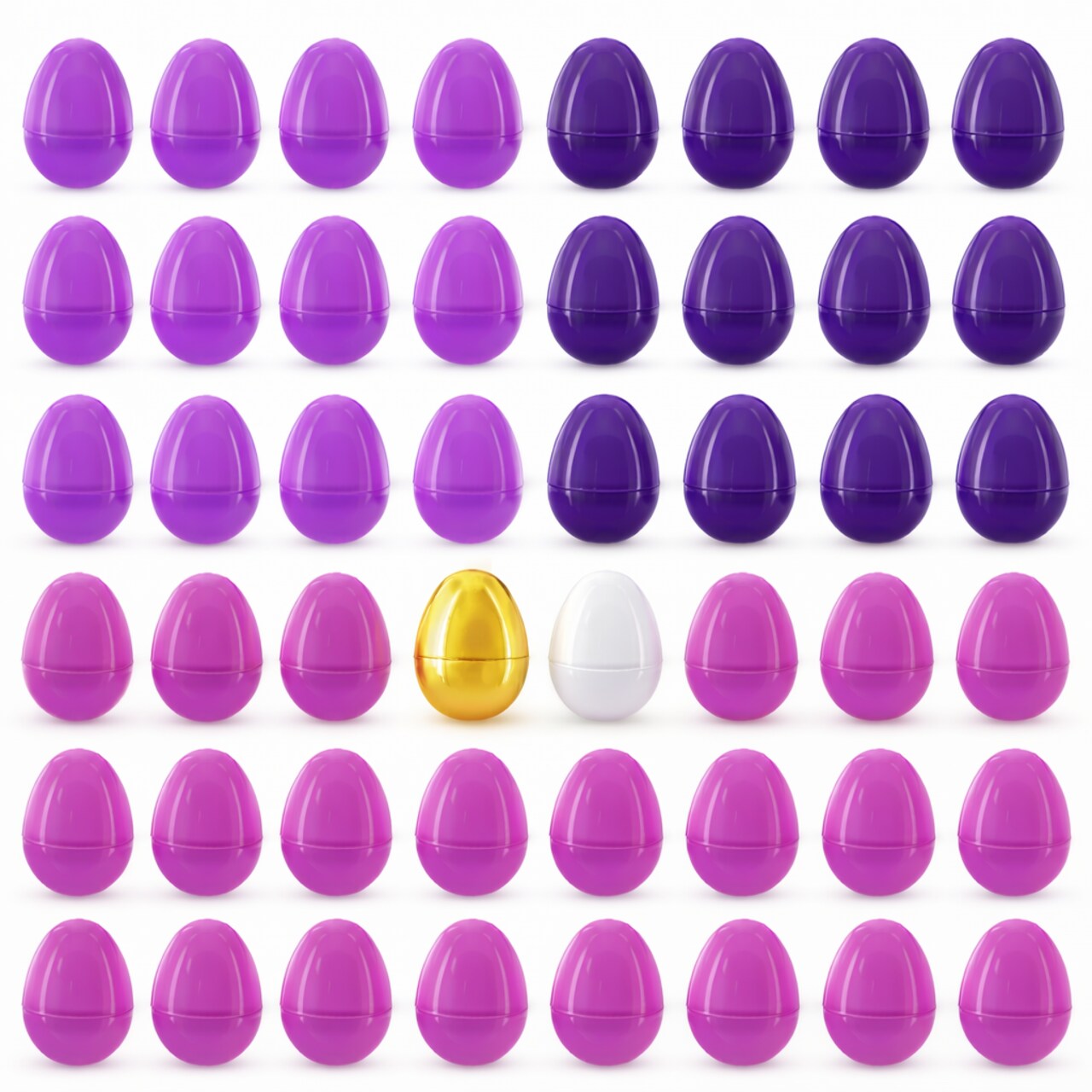 Set of 46 Purple Plastic Eggs, 1 White Egg + 1 Golden Easter Egg